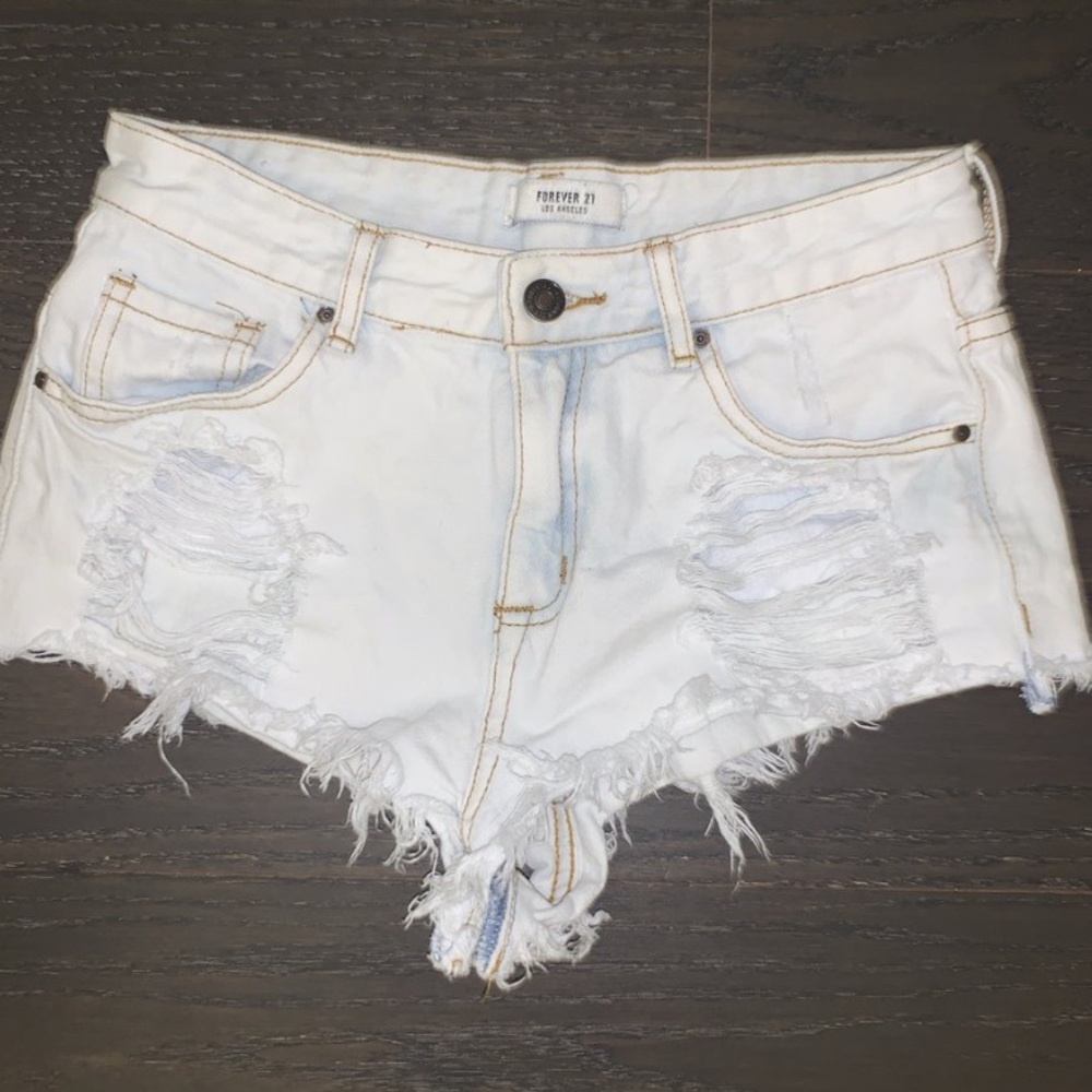 Forever 21 Ripped Light Wash Jean Shorts